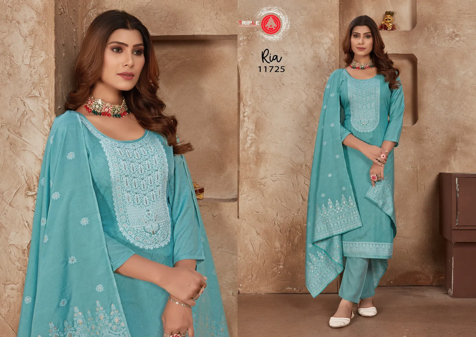 Ria By Triple A Pure Muslin Lakhnavi Jacquard Dress Material Wholesale Online